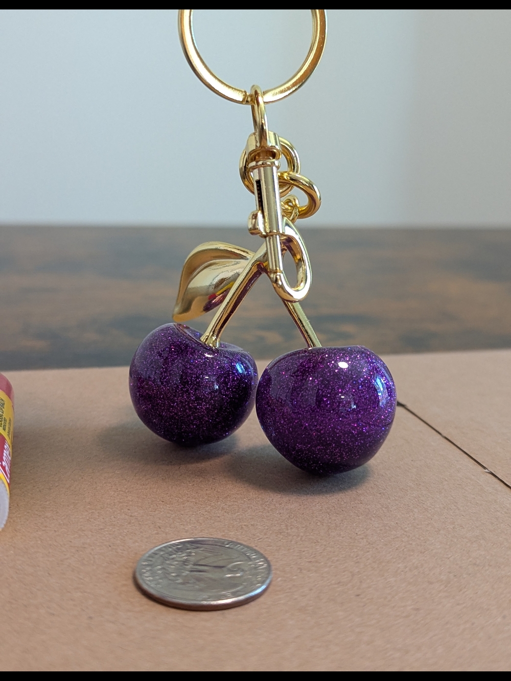 Deep Purple Glitter Cherry Bag Charm NWOT - Picture 4 of 6